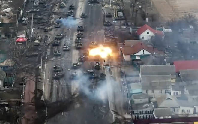 A Ukrainian attack sent a convoy of tanks into retreat yesterday