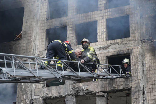 People were rescued from the building in Kyiv.