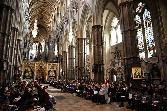 Guests attend the Commonwealth Service at Westminster Abbey in London on Commonwealth Day.