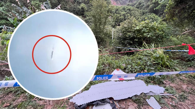 Footage appeared to show the moment a passenger plane crashed into a mountain in China.