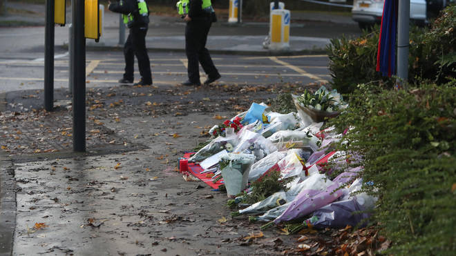 Flowers left at the scene near the tram crash in Croydon