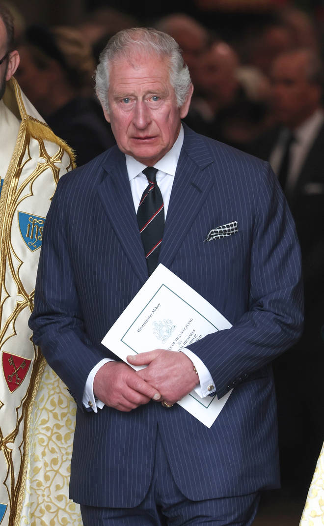 Prince Charles pictured leaving the Westminster Abbey service today