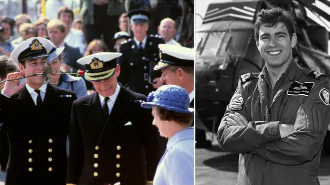 Prince Andrew returns from the Falklands War on September 17, 1982 where he was greeted by the Queen