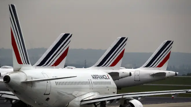 Air France planes are parked on the tarmac at Paris Charles de Gaulle airport, in Roissy, near Paris, in 2019