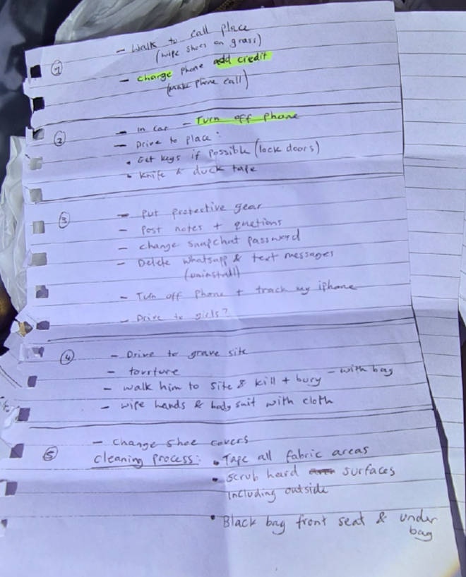 Police also found a 'to-do list' detailing how she would torture and murder her victim