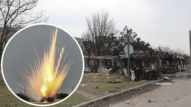 The UK has warned white phosphorus (left) could be used to attack besieged Mariupol