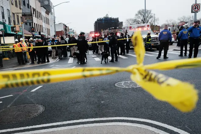 Police at the scene of the shooting in Brooklyn