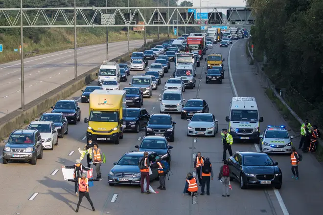 Insulate Britain protesters blocking the M25 in September last year (file image)