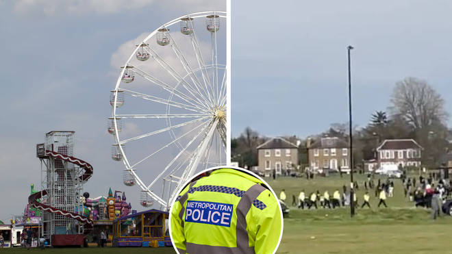 Seven people were arrested after a a disturbance (right) at Blackheath funfair (pictured on the left in 2012)