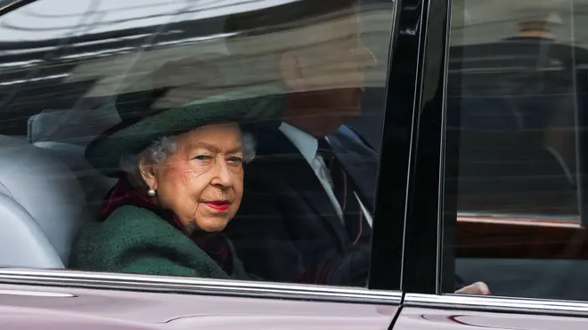 The Queen leaving the Service of Thanksgiving for the life of the Duke of Edinburgh, at Westminster Abbey on 17 April, 2021.