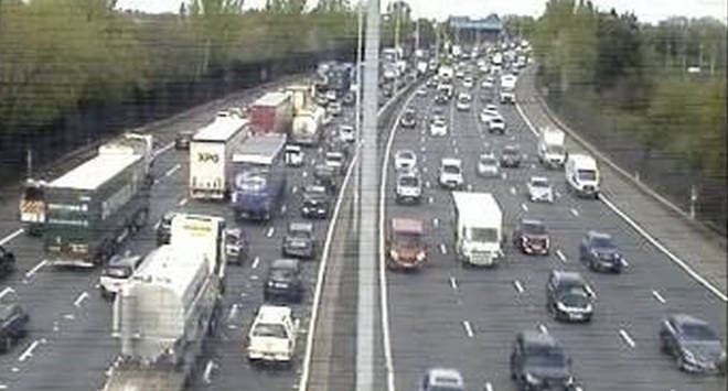 The M25 was also stuck for more than 25 miles this afternoon as Britons attempt to escape the city for the Easter weekend with temperatures set to soar to 22C in parts of the capital and the south coast.