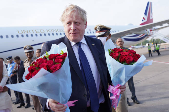 Prime Minister Boris Johnson arrives at Sarda Vallabhbhai Patel International airport in Ahmedabad
