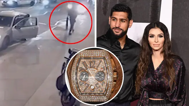 Amir Khan's wife shared CCTV of the robbery and the suspected gunman (circled)
