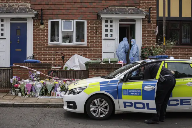 Floral tributes at the scene of the killings in south east London