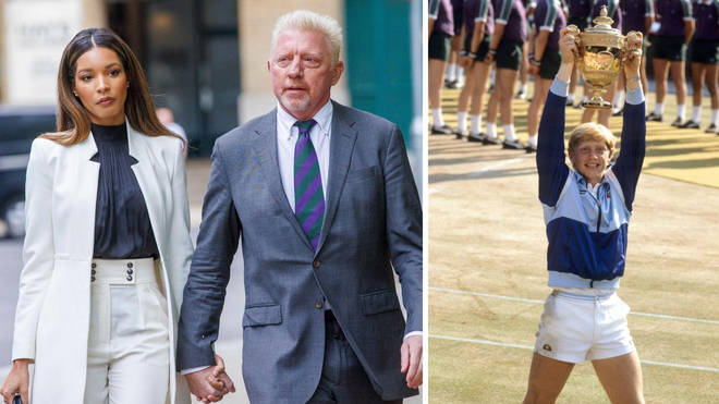 Boris Becker arrives at Southwark Crown Court with his partner Lilian. Right, aged 17 lifting the Wimbledon trophy in 1985