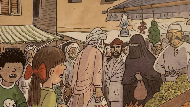 The book features a street market scene that sparked controversy