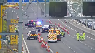 Emergency services attend a four-vehicle crash on the M4 near Heathrow Airport.