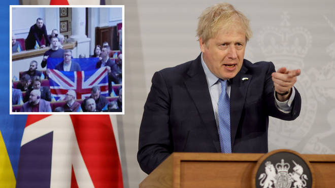 Boris Johnson said the UK and Ukraine are now "brothers and sisters" during his address to Zelenskyy&squot;s parliament