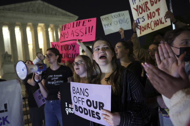 Protests have gathered outside the Supreme Court after the leaked abortion document