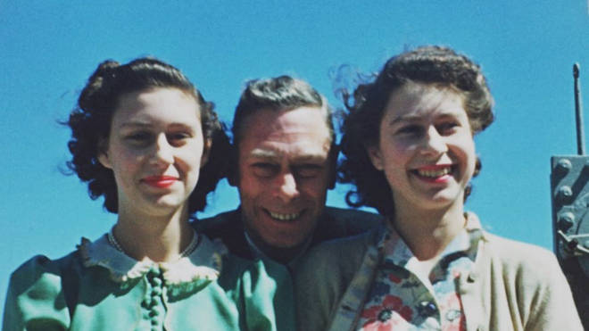 Princess Elizabeth with Princess Margaret and their father King George VI.