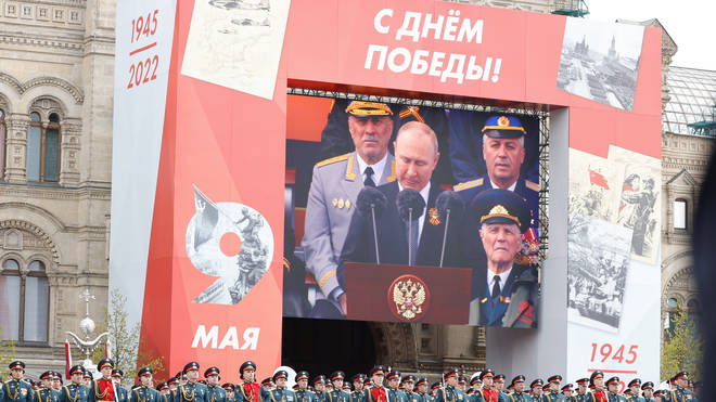 Putin speaks during Victory Day military parade in Moscow