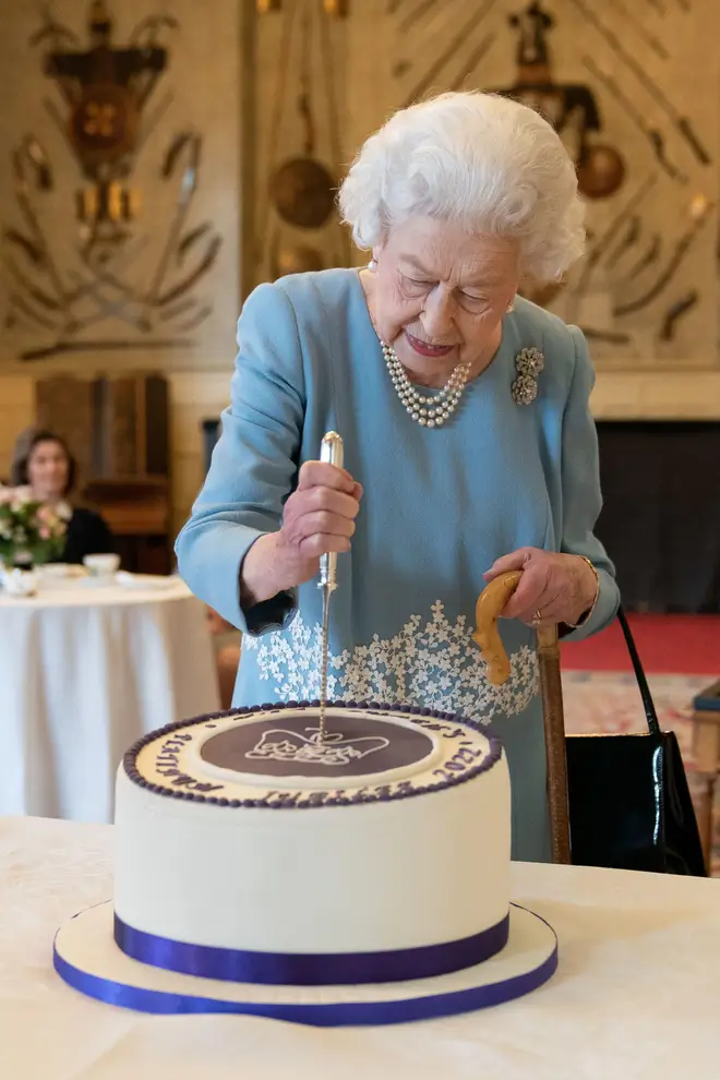 The Monarch marked the official Jubilee in February 2022 when she met with charity workers at Sandringham House and cut a celebratory cake, in her largest in-person engagement since October.