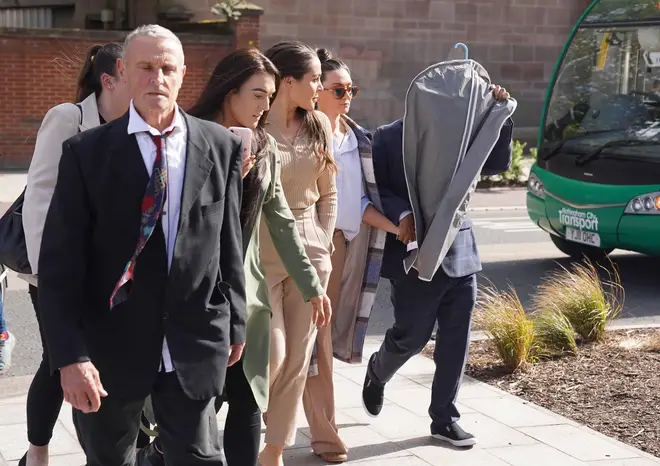 Dr Strange movie actor Zara Phythian (2nd right) outside Nottingham Crown Court. She is accused of sexual offences against a young girl alongside her husband, Victor Marke.