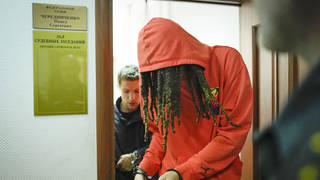 Brittney Griner leaves a courtroom after a hearing in Khimki, just outside Moscow, Russia