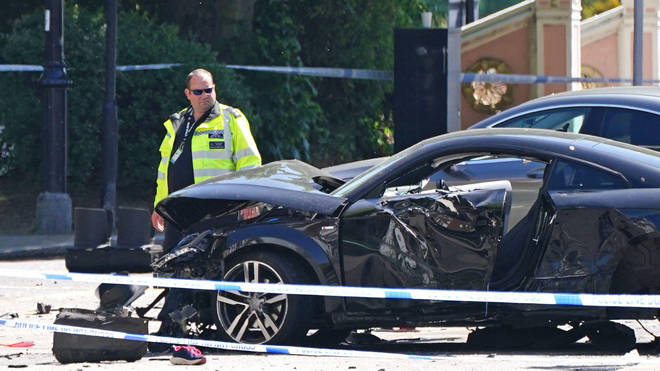 A 41-year-old woman and three dogs have been killed following the car crash