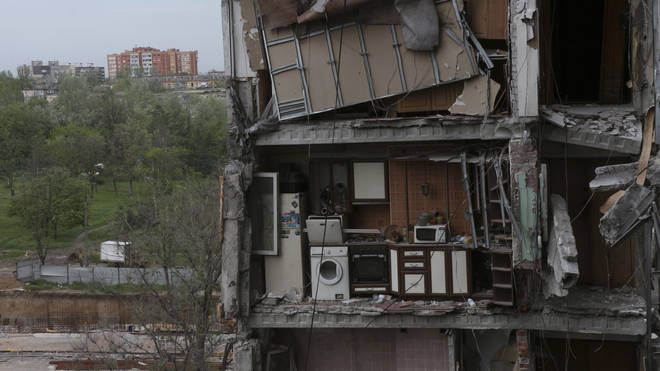 Damaged building in Mariupol