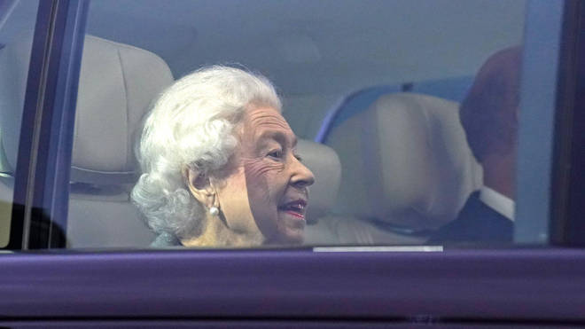 The Queen was driven into the Castle Arena escorted by mounted divisions of the Household Cavalry.