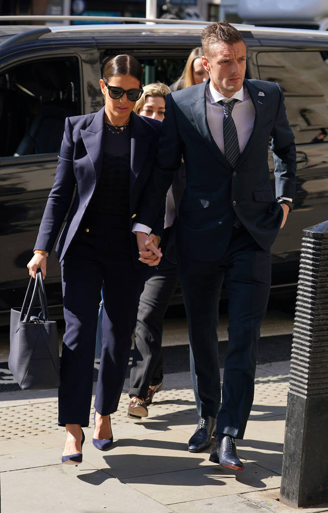 Rebekah and Jamie Vardy arrive at the Royal Courts of Justice on Tuesday