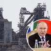 The Azovstal steelworks plant. Inset: Russian president Vladimir Putin