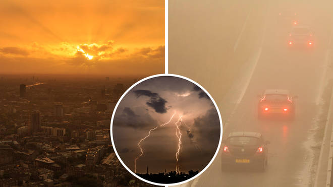 Heavy downpours of red and orange coloured rain are forecast to fall in parts of the UK