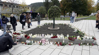 Flowers and candles left in Kongsberg following the attacks