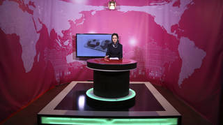 Basira Joya, presenter of the news programme, during recording at the Zan TV station (women’s TV) in Kabul, Afghanistan, on May 30 2017