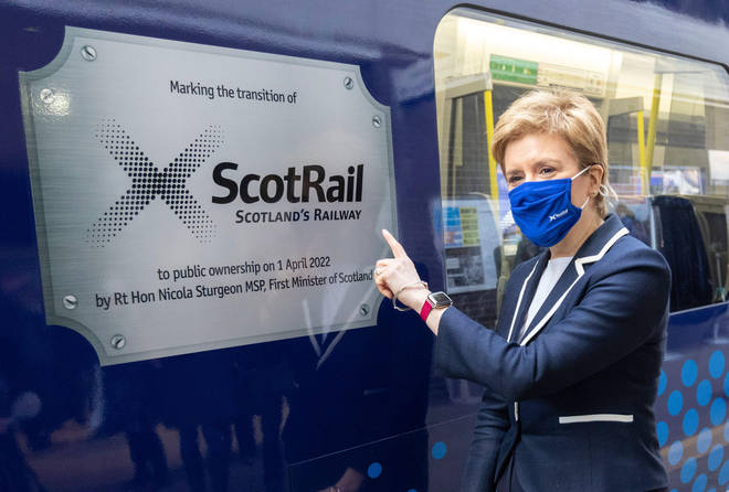 Nicola Sturgeon at Queen St station when Scotrail become nationalised
