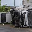 Two trucks overturned after a storm in Paderborn, Germany