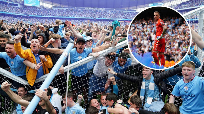 Manchester City fans stormed onto the pitch at the Etihad and Aston Villa&squot;s goalkeeper Robin Olsen was "assaulted".