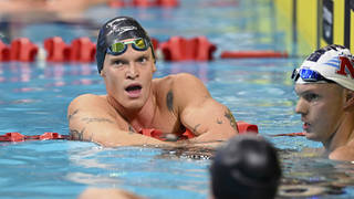Cody Simpson recovers after his men's 100m butterfly heat at the Australian swimming championships in Adelaide