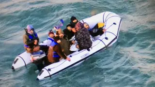 Migrants on the Channel in a rubber dinghy