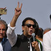 Pakistan’s defiant former prime minister Imran Khan, centre, during an anti-government rally