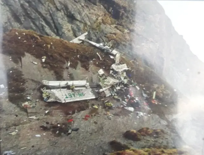 The Nepalese army released a photo showing the wreck on the mountainside