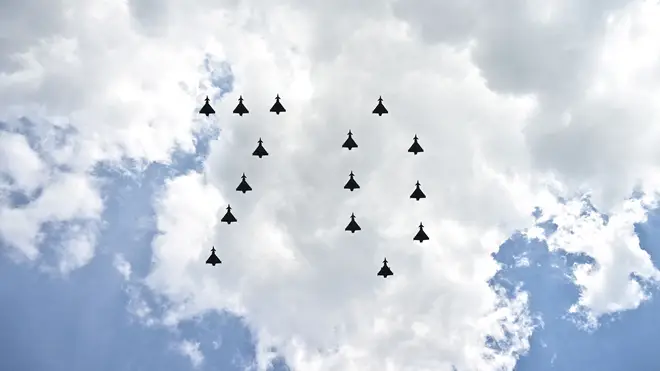 Eurofighter Typhoons spelt out '70' in formation