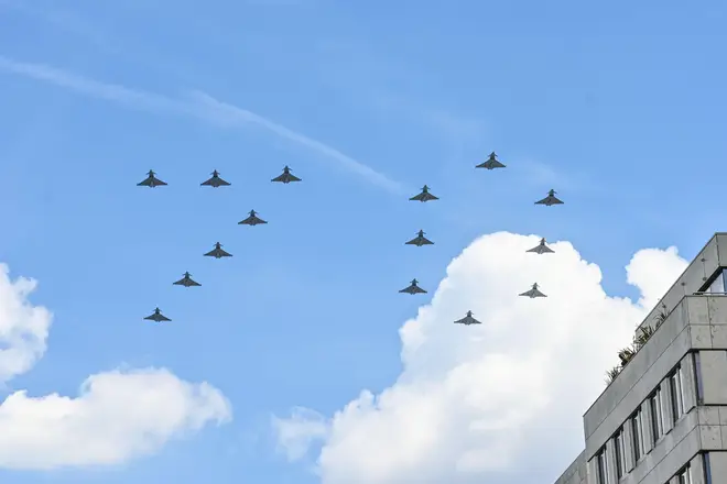 The flypast was in celebration of the Queen's 70-year reign