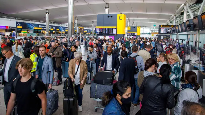 Britain's airports have been rammed with passengers amid chaotic scenes