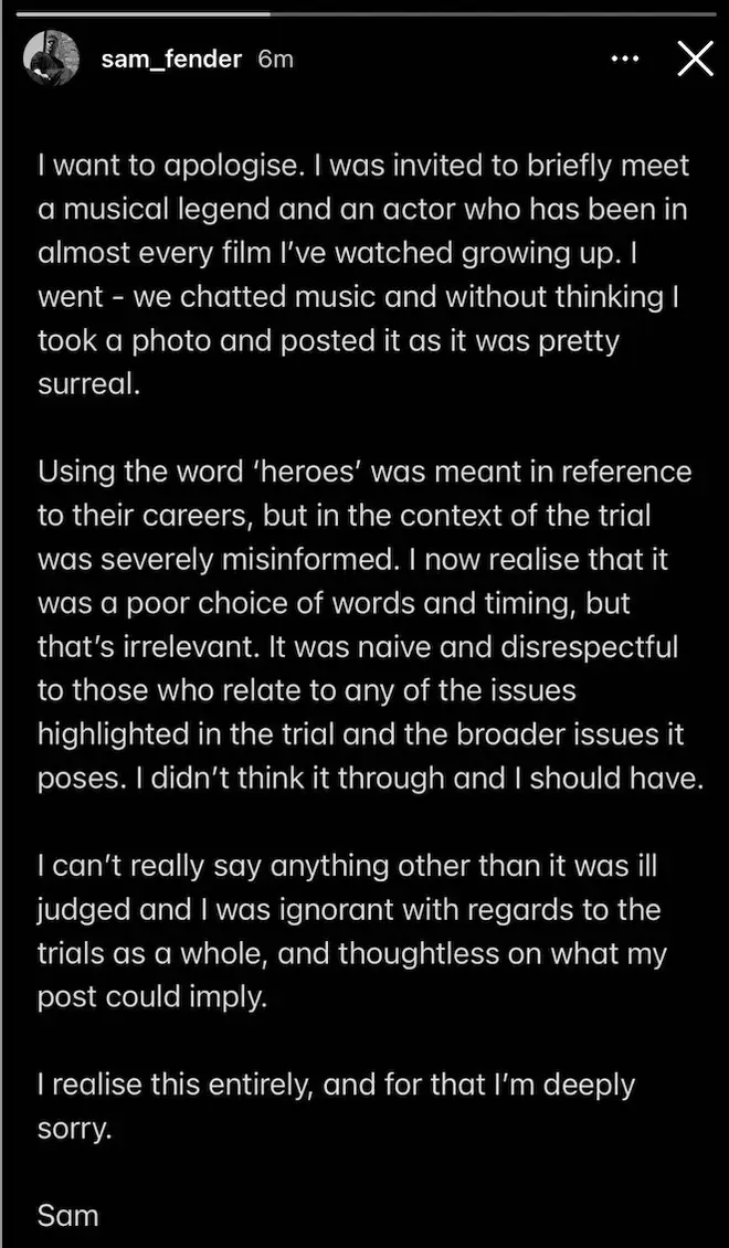 The musician shared his apology online.