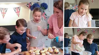 The Duke and Duchess of Cambridge's children making cakes in preparation for a street party later