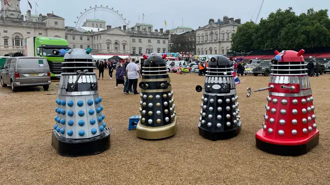 A troupe of Daleks on Horse Guards Parade ahead of the pageant 