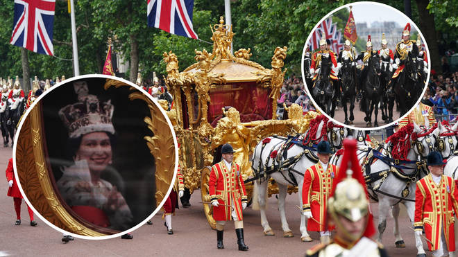 The Queen appeared in Hologram form on the side of her Gold Stage Coach
